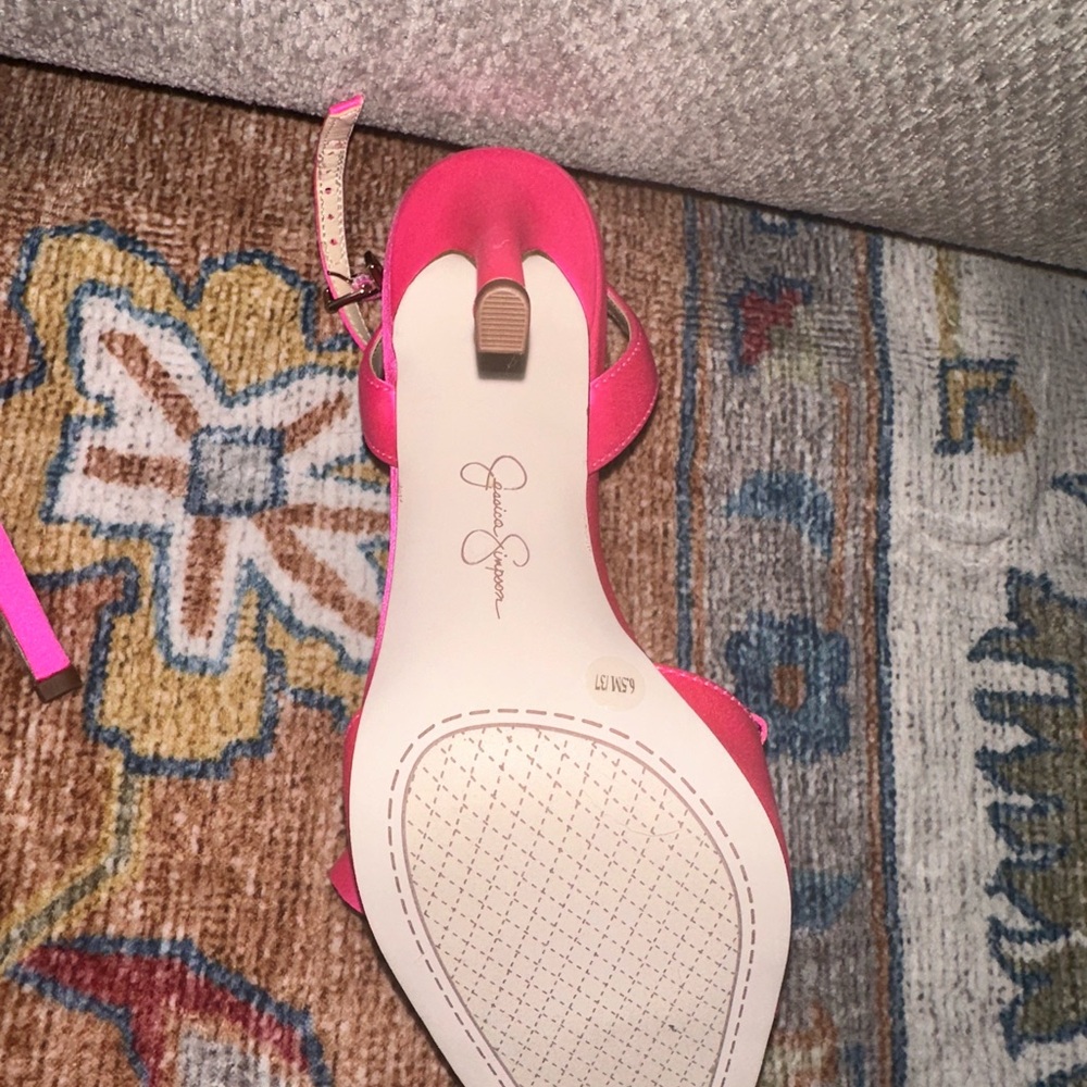 Jessica Simpson Neon Pink Bow Ankle-Strap Olivine Heel - Picture 3 of 3
